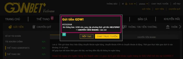 nạp tiền vào gdwbet 